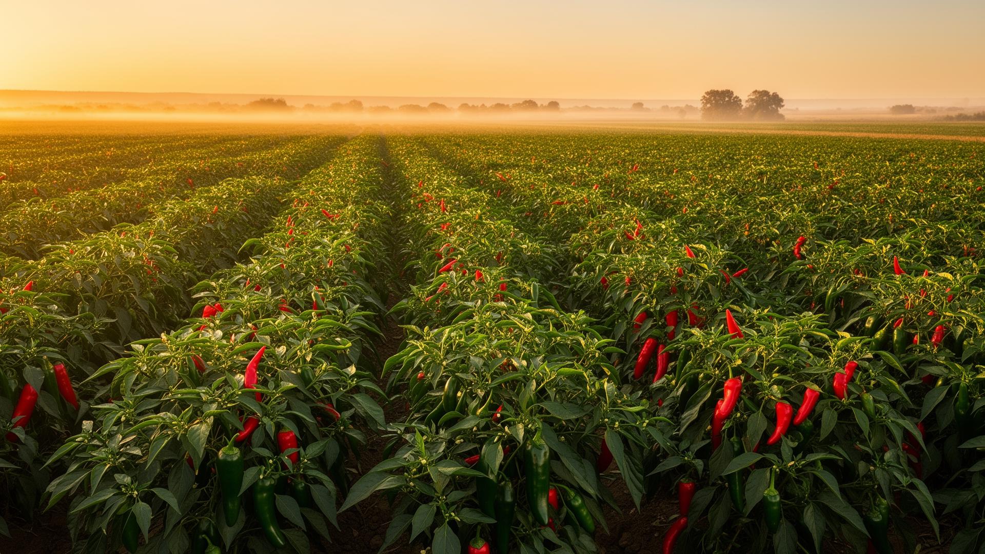 Huerta de chiles RMP Produce al amanecer